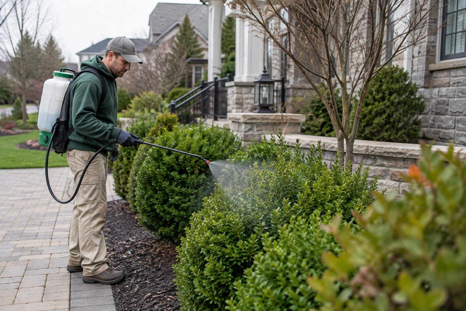 Shrub Disease & Pest Treatment in North Augusta - SC as an arborist inspects damaged hedge foliage