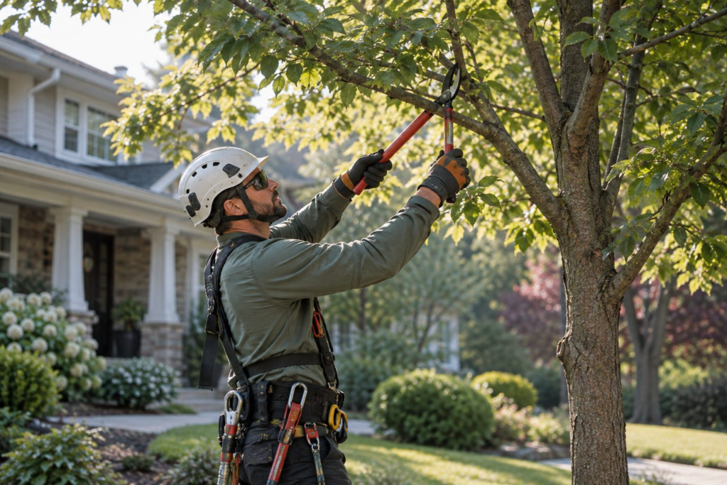 Tree Care in Jackson - SC underway as a crew trims branches above a residential driveway