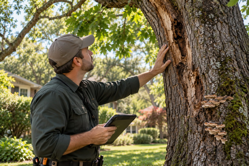 Tree Health Assessments & Diagnostics in Edgefield - SC as an arborist examines canopy thinning near a front yard